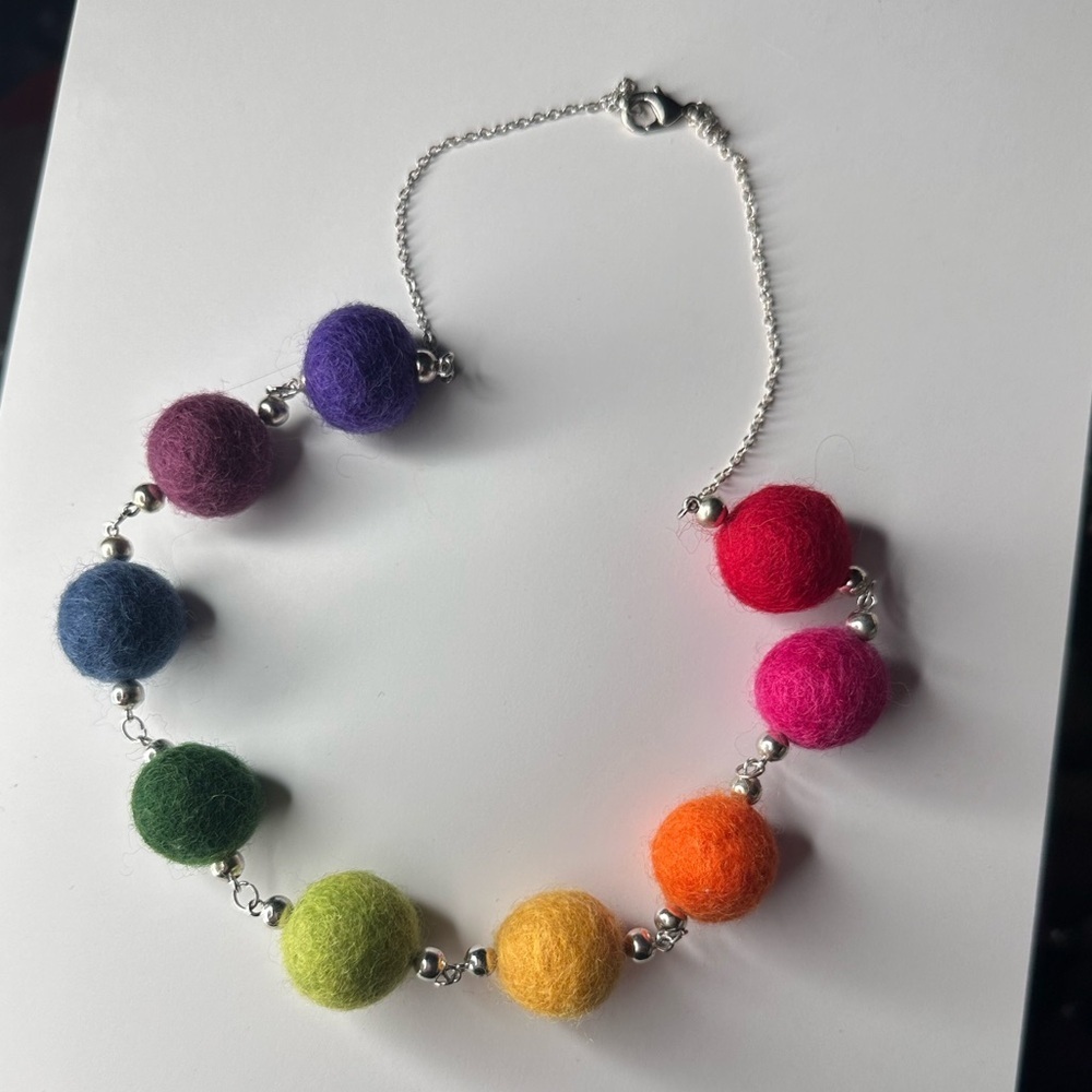 Hand Crafted Multicolor Felt Ball Necklace - Picture 4 of 4